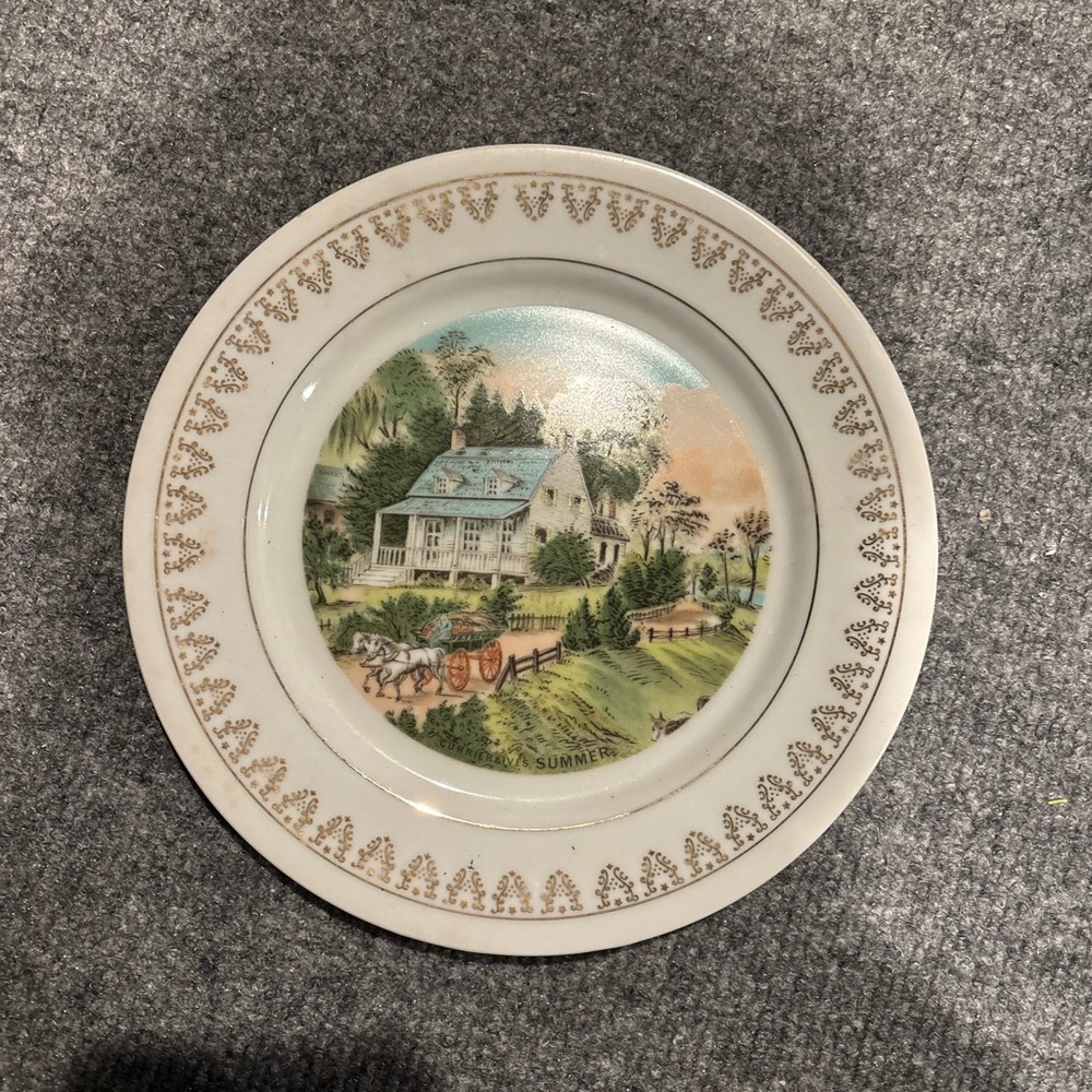 Currier & Ives Charming Summer Countryside Porcelain Plate with Scenic Design